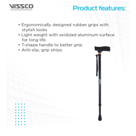 Vissco Avanti Black T-Shape Walking Stick