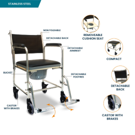 Arrex Edda-S Commode Wheelchair With Attached Pot