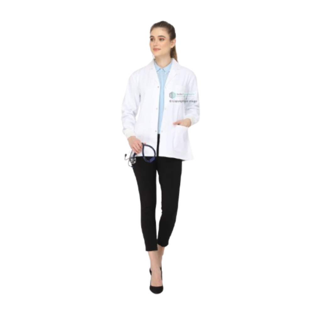 Indosurgicals Button Closure Full Sleeve with Knit Cuffs Female Lab Coat