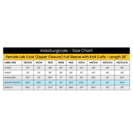 Indosurgicals Zipper Closure Full Sleeve with Knit Cuffs Female Lab Coat